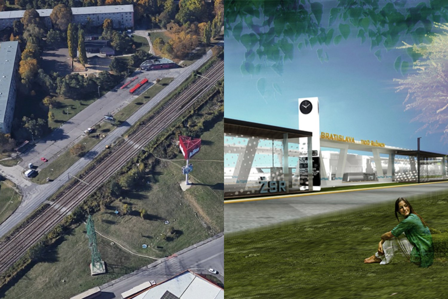 Budúce umiestnenie TIOPu Ružinov a jeho staršia ideová podoba. Zdroj: Google Maps, AVK Architects