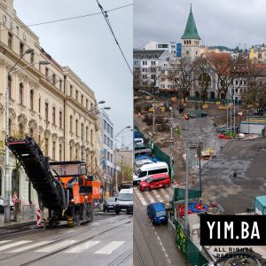 Prvá časť Živého námestia pred dokončením. Premena Námestia SNP napreduje, po chodníkoch sa mení aj cesta 