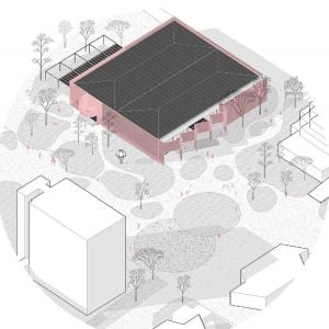 Kongresové centrum - axonometria. Zdroj: Gro architekti