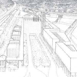 Súťažný návrh na riešenie stanice a okolia zo začiatku tohto storočia. Zdroj: Architekti BKPŠ