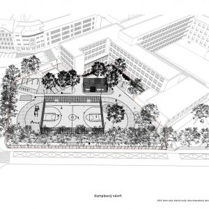 Nový školský areál na Vazovovej - axonometria. Zdroj: 2021