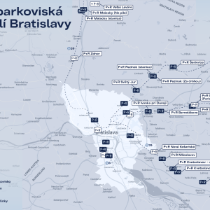 Sieť záchytných parkovísk v Bratislave a okolí. Zdroj: Bratislava - Hlavné mesto SR