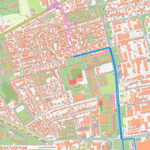 Trolejbusová trať Bulharská – Galvaniho. Zdroj: DPB / EIA