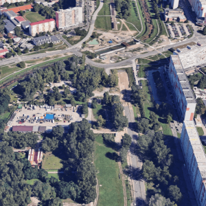 Výstavba električkovej trate v jadre Petržalky. Zdroj: Google Maps