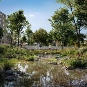 Vizualizácia revitalizovaného potôčika Rakyta. Zdroj: Lucron